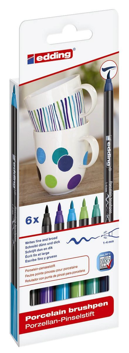 4200 Porzellan-Pinselstift - 1 - 4 mm, cool colour Set, 6 Farben sortiert