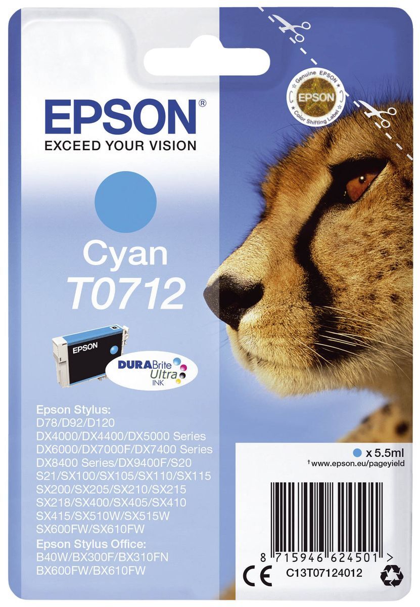 Original Epson Tintenpatrone cyan (C13T07124012,T0712,T07124012)