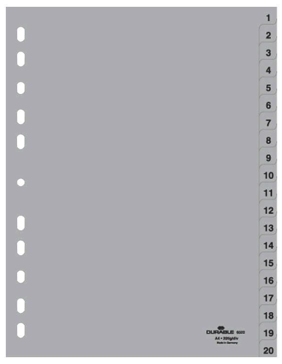 Zahlenregister - PP, 1 - 20, grau, A4, 20 Blatt