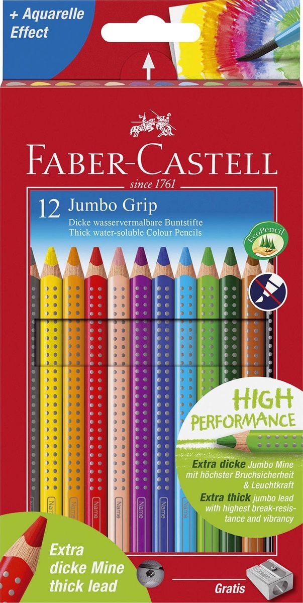 Buntstift Jumbo GRIP - 12 Farben sortiert und Spitzer, Kartonetui