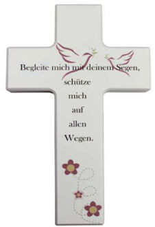 Kinderkreuz  "Begleite mich mit deimem Segen" - Holz, weiß, 20 x 12 cm