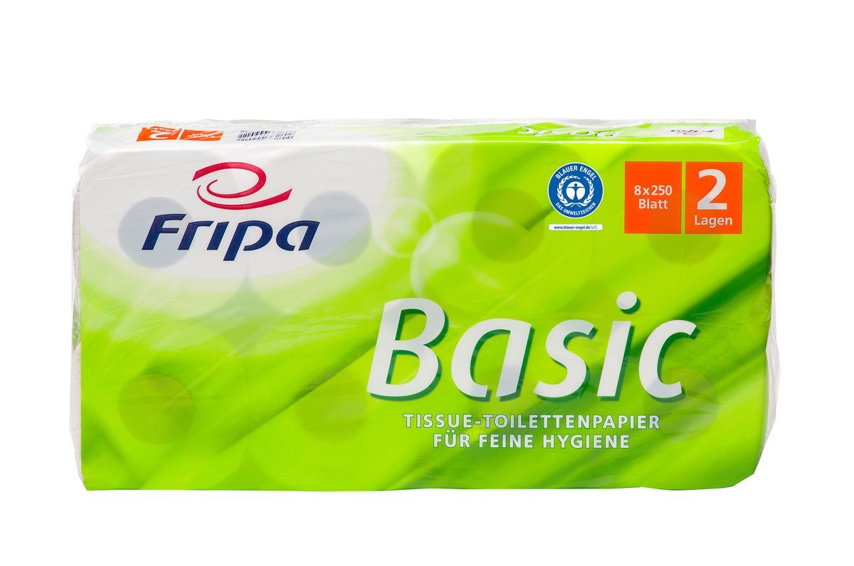 Toilettenpapier Basic - 2-lagig, recycling, geprägt, hochweiß, 8 Rollen à 250 Blatt