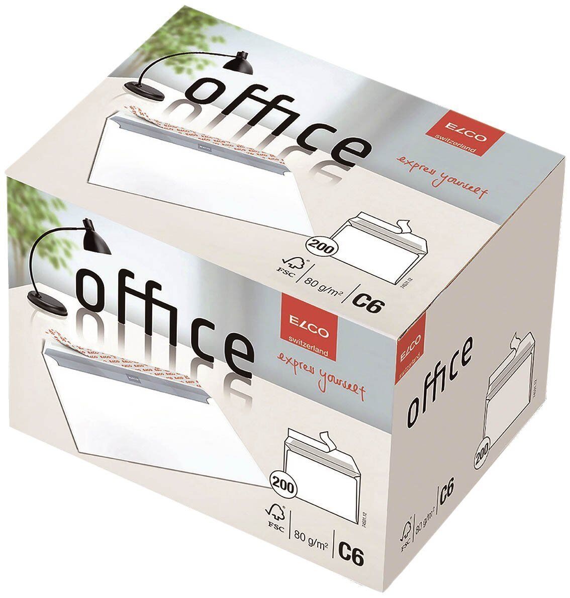 Briefumschlag Office in Shop Box - C6, hochweiß, haftklebend, ohne Fenster, 80 g/qm, 200 Stück