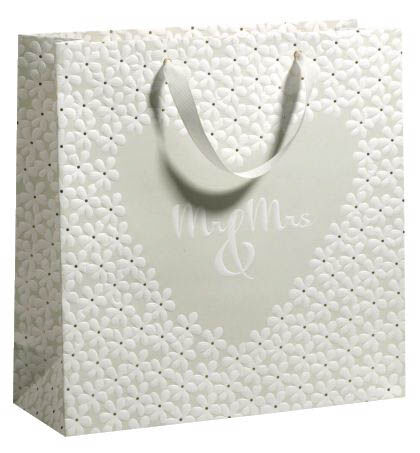 Geschenktragetasche Hochzeit Mr & Mrs creme - 33 x 33 x 12 cm