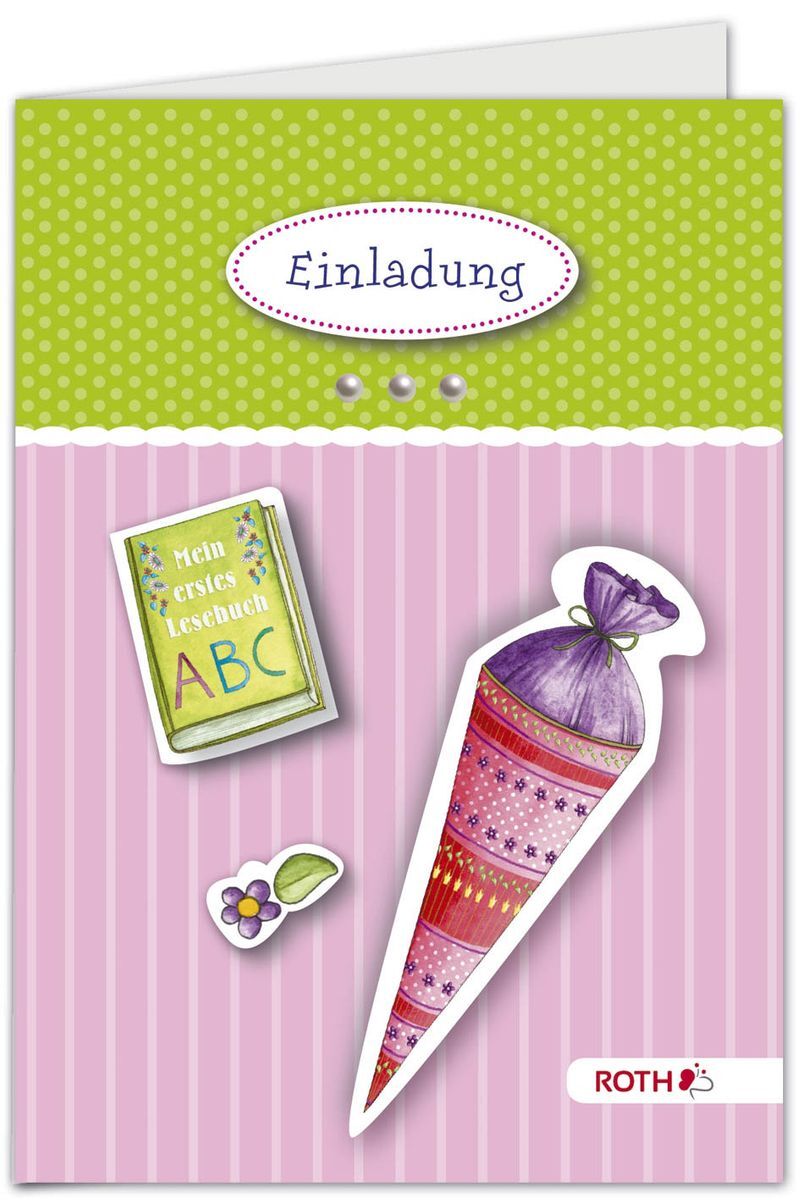 Einladung Bastelset Schulanfang - 4 Stück, rosa