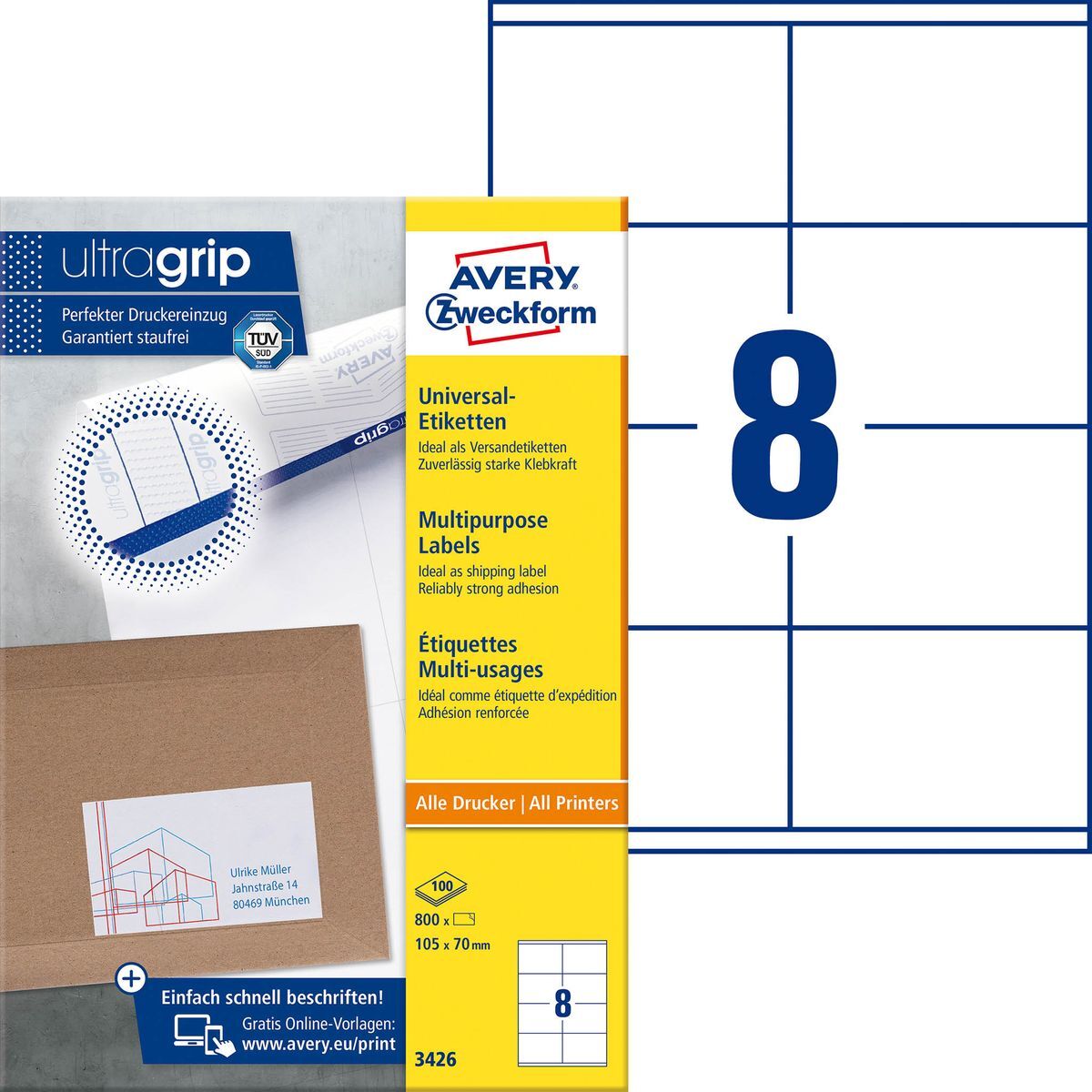 3426 Universal-Etiketten ultragrip - 105 x 70 mm, weiß, 800 Etiketten, permanent