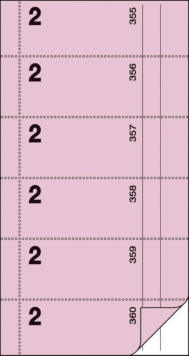 Bonbuch - Kellner-Nr. 2, 360 Abrisse,  BL, rosa, 105x200 mm, 2 x 60 Blatt