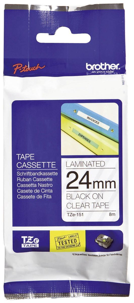 TZe-151 Schriftbandkassette - laminiert, 24 mm x 8 m, schwarz auf farblos