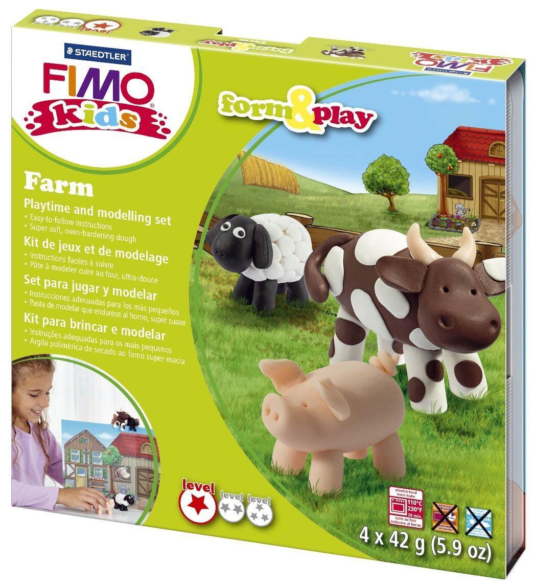 Modelliermasse FIMO Kids Materialpackung Form & Play "farm", 4 x 42 g