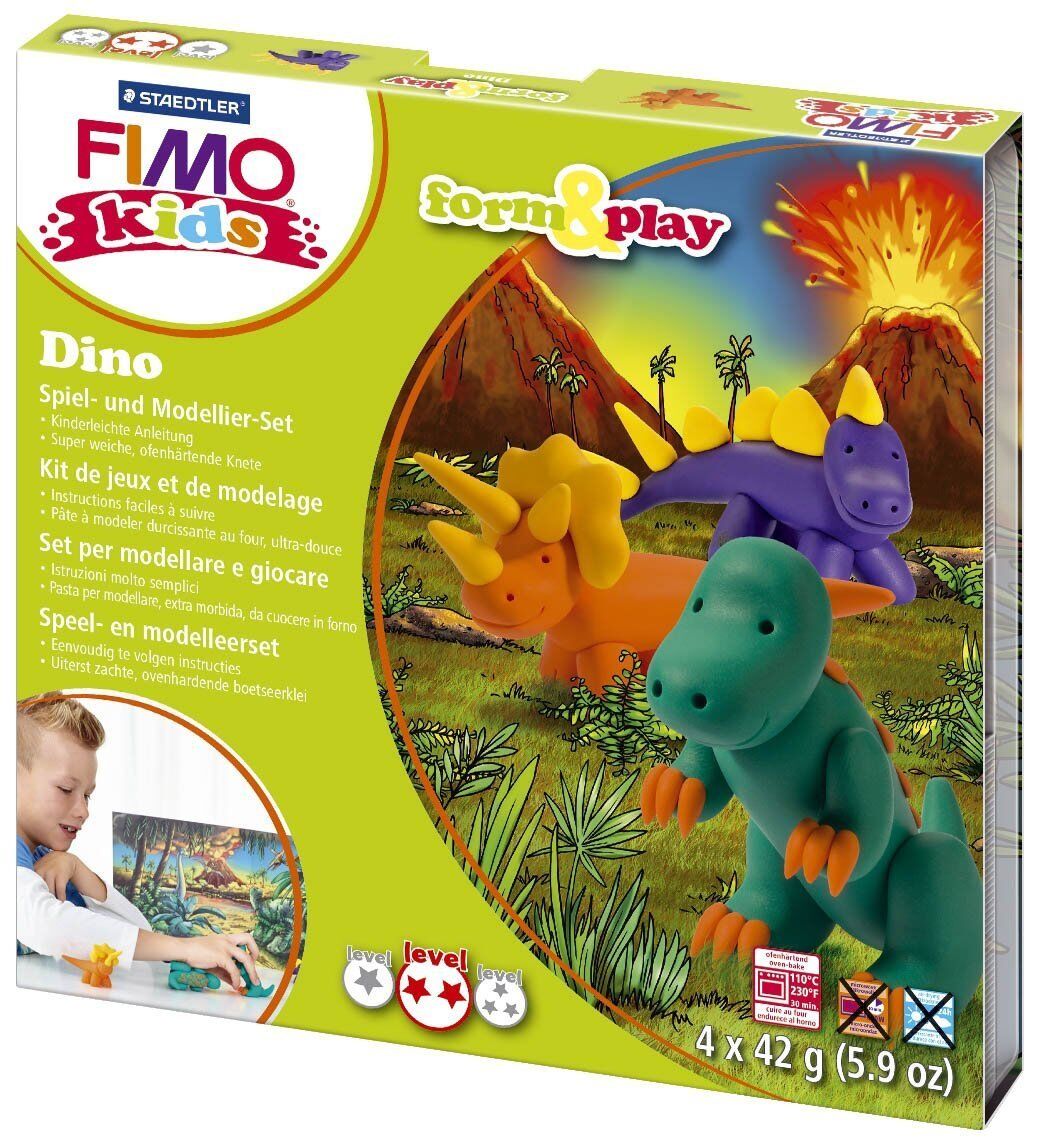 Modelliermasse FIMO Kids Materialpackung Form & Play "Dino", 4 x 42 g