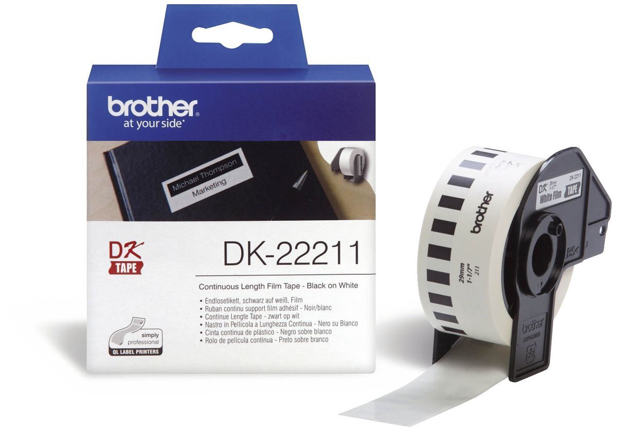 DK-Endlosetiketten Film - 29 mm x 15,24 m, schwarz auf weiß