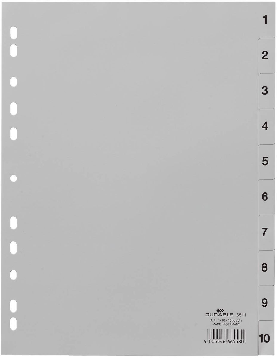 Zahlenregister - PP, 1 - 10, grau, A4, 10 Blatt