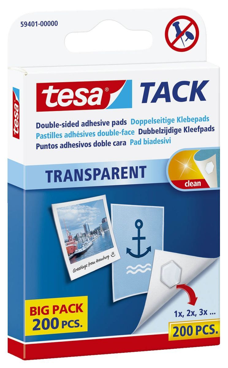 Tack® Klebestücke - 200 Stück, 10 x 10 mm, transparent, ablösbar