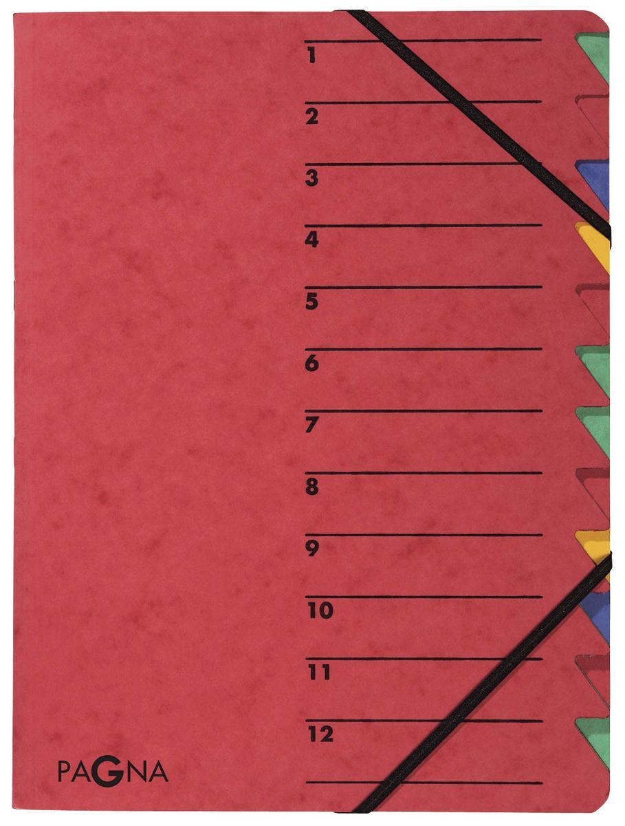 Ordnungsmappe EASY - 12 Fächer, A4, Pressspan, 265 g/qm, rot