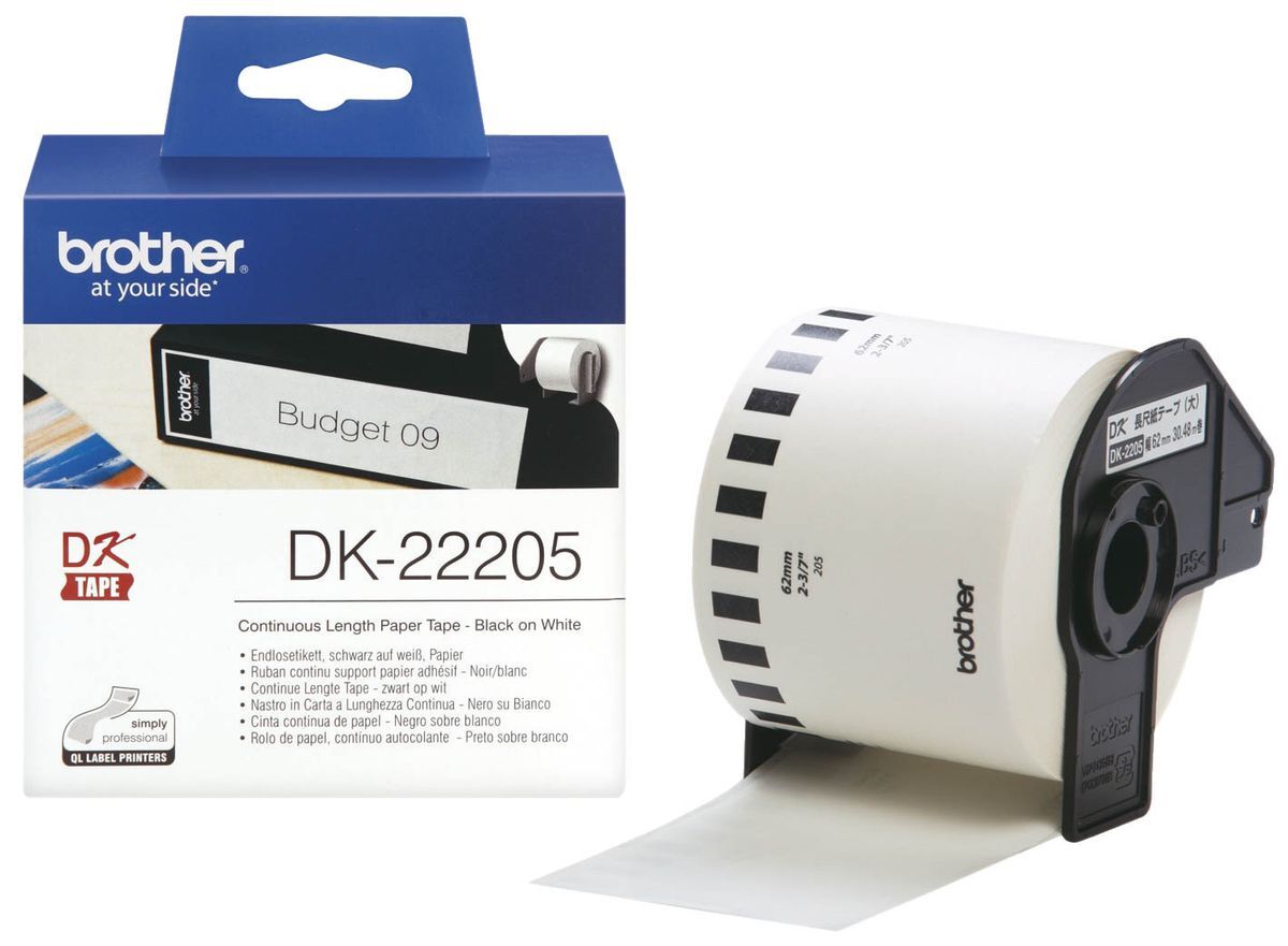 DK-Endlosetiketten Papier - 62 mm x 30,48 m, schwarz auf weiß