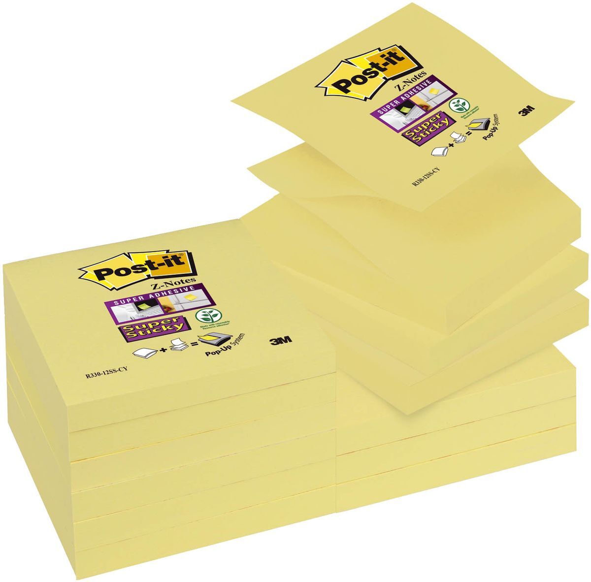 Haftnotiz Super Sticky Z-Notes - 76 x 76 mm, gelb, 90 Blatt