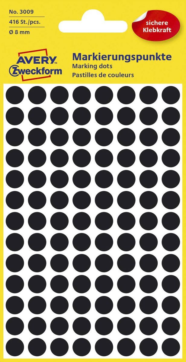 3009 Markierungspunkte - Ø 8 mm, 4 Blatt/416 Etiketten, schwarz