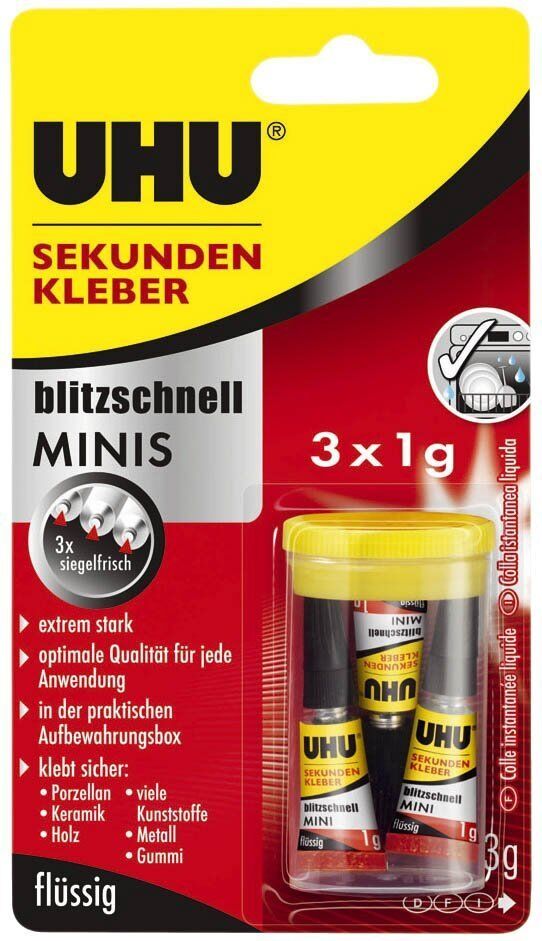 Sekundenkleber blitzschnell MINIS flüssig - 3x 1 g