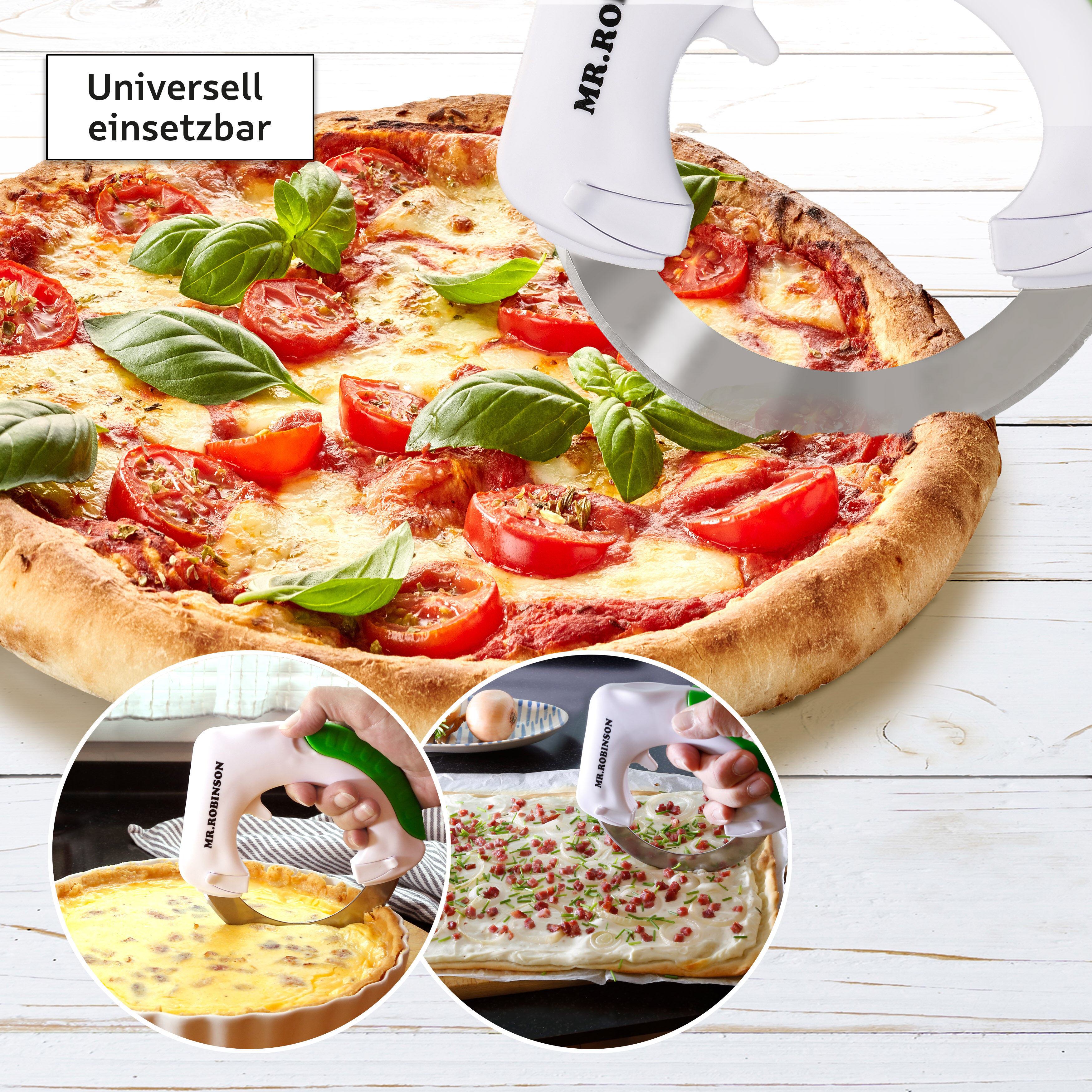 MR.ROBINSON Pizzaschneider - Einzigartiges ergonomisches Design - Pizzaroller mit zuverlässig scharfer Klinge aus hochwertigem Edelstahl 