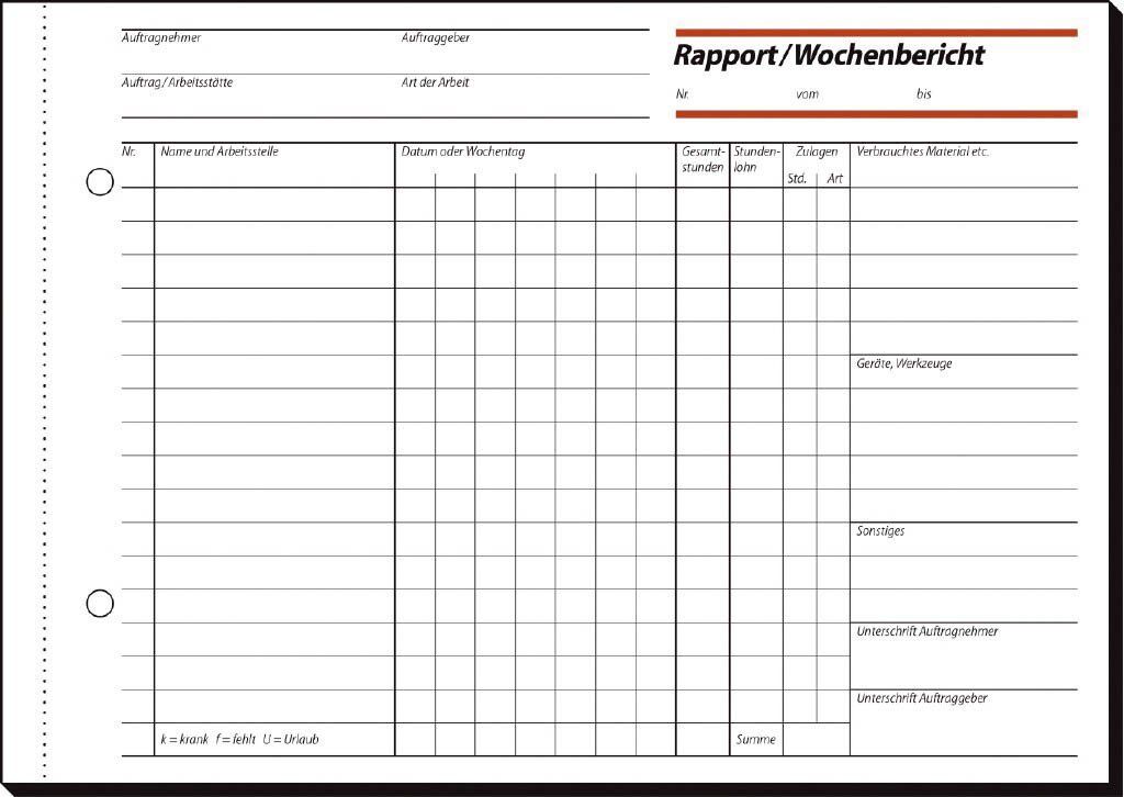 Rapporte/Wochenberichte - A5 quer, BL, MP, 100 Blatt