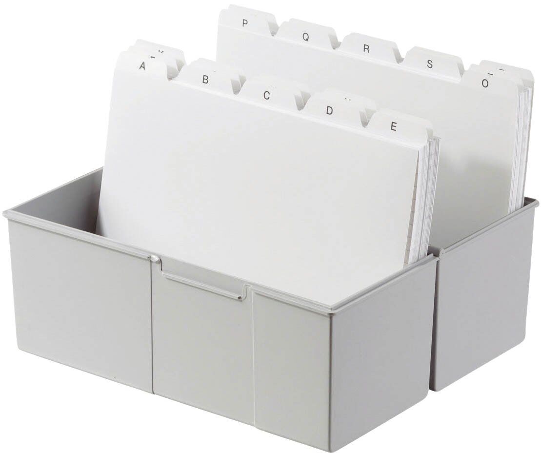 Karteibox DIN A6 quer - für 400 Karten mit Stahlscharnier, lichtgrau