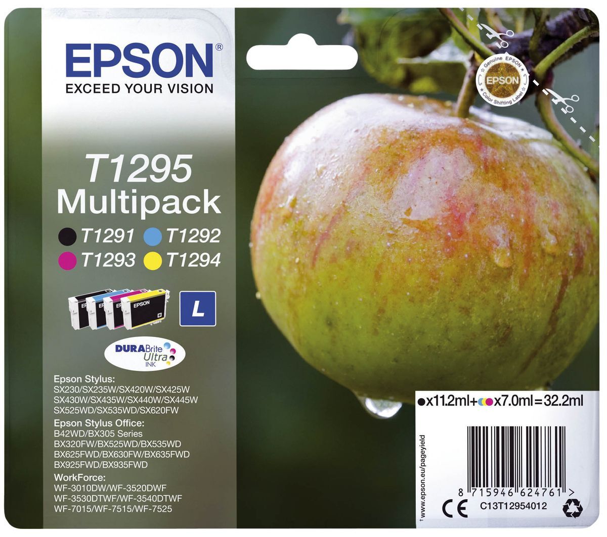 Original Epson Tintenpatrone MultiPack Bk,C,M,Y (C13T12954012,T1295,T12954012)