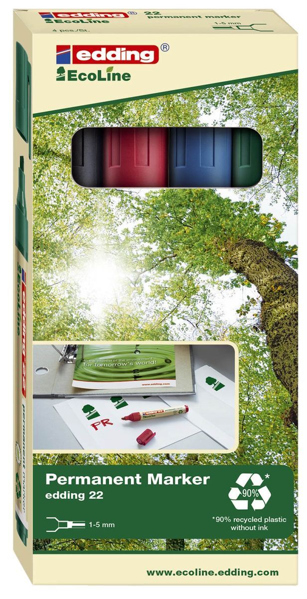 22 Permanentmarker EcoLine - nachfüllbar, 1 - 5 mm, 4 Farben sortiert