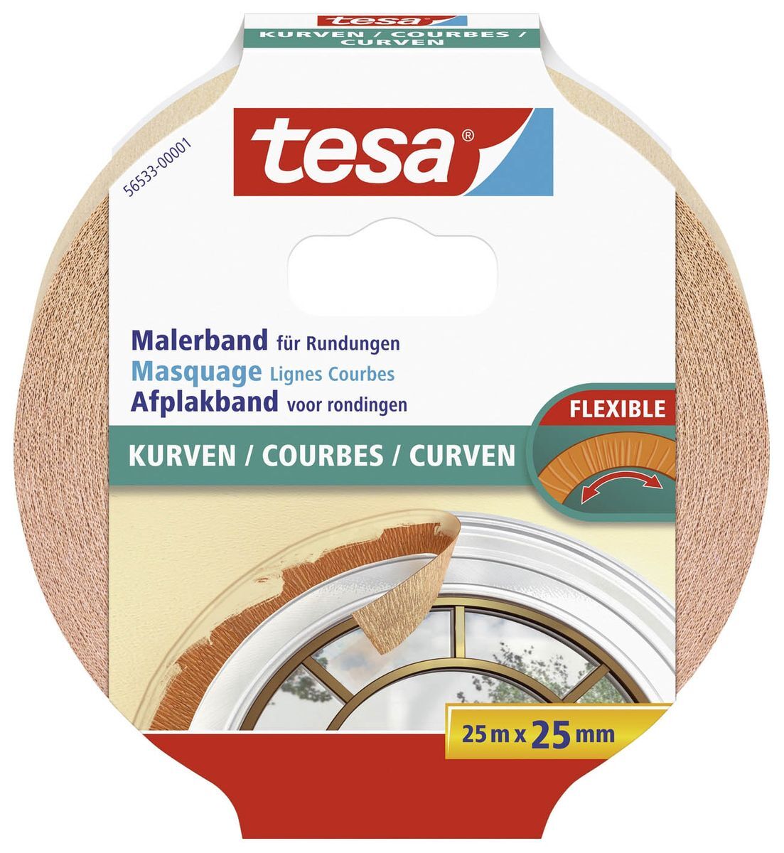 Papier-Klebeband Maler-Krepp für Rundungen, 25 m x 25 mm, beige