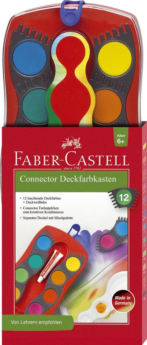 CONNECTOR Farbkasten - 12 Farben, inkl. Deckweiß, rot