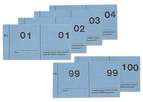 Nummernblock - 1-100, 5 farbig sortiert, 105x50 mm, 100 Blatt