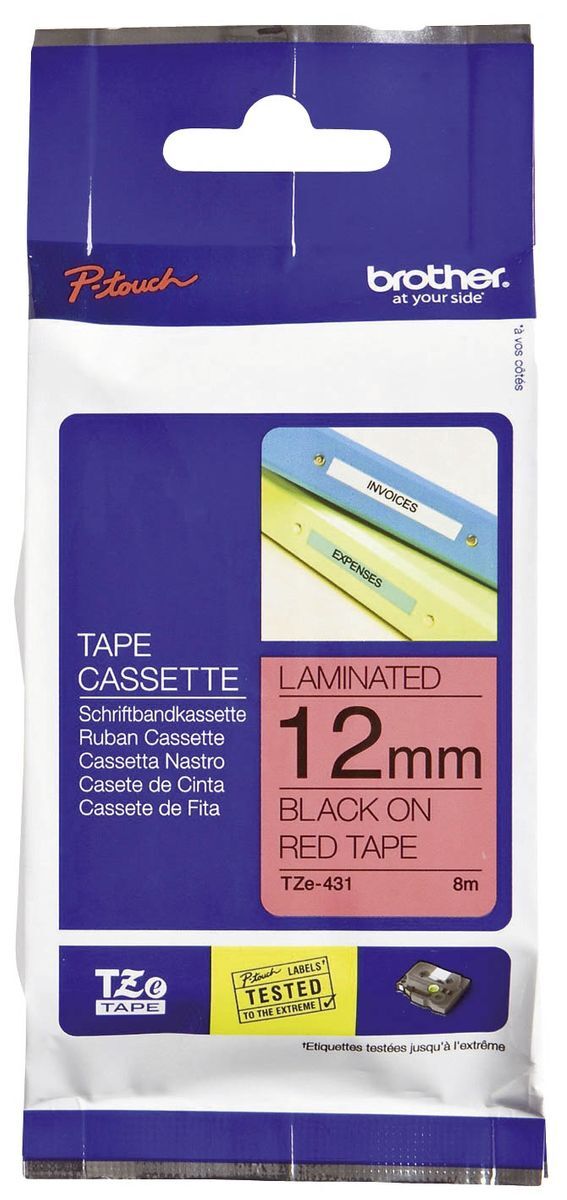 TZe-431 Schriftbandkassette - laminiert, 12 mm x 8 m, schwarz auf rot