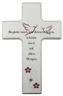 Kinderkreuz  "Begleite mich mit deimem Segen" - Holz, weiß, 15 x 9 cm cm