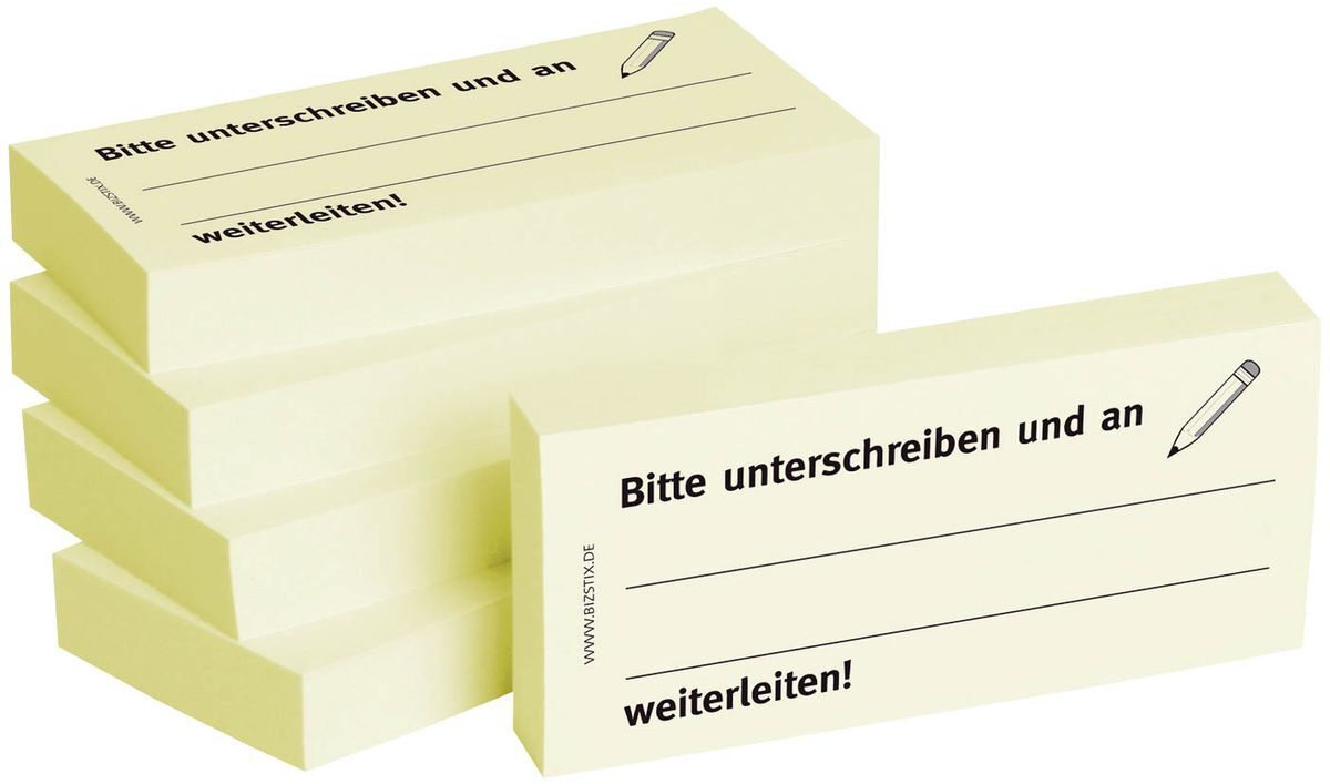Haftnotizen "Bitte unterschreiben und an, weiterleiten" - 75 x 35 mm, 5x 100 Blatt