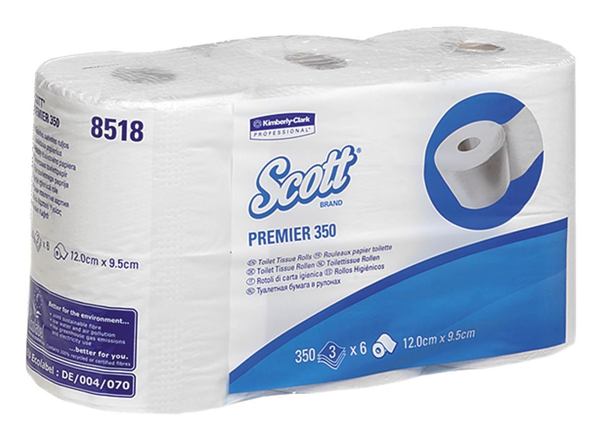 Kleinrollen Toilet Tissue - 3-lagig, geprägt, hochweiß, Rolle mit 350 Blatt, 6 Rollen pro Pack