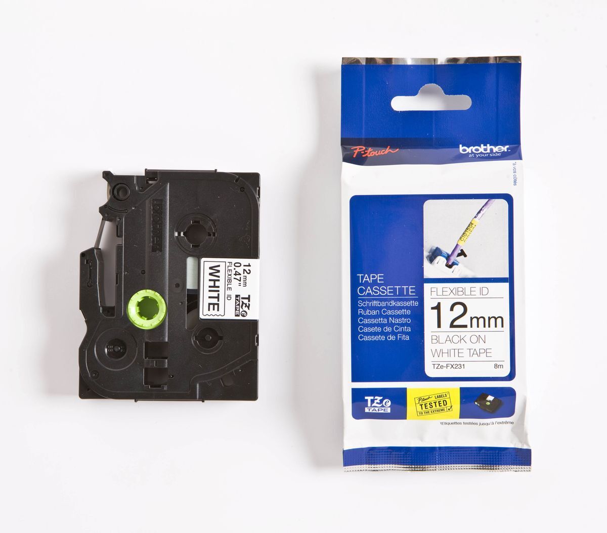 TZe-FX231 Schriftbandkassette - laminiert, 12 mm x 8 m, schwarz auf weiß