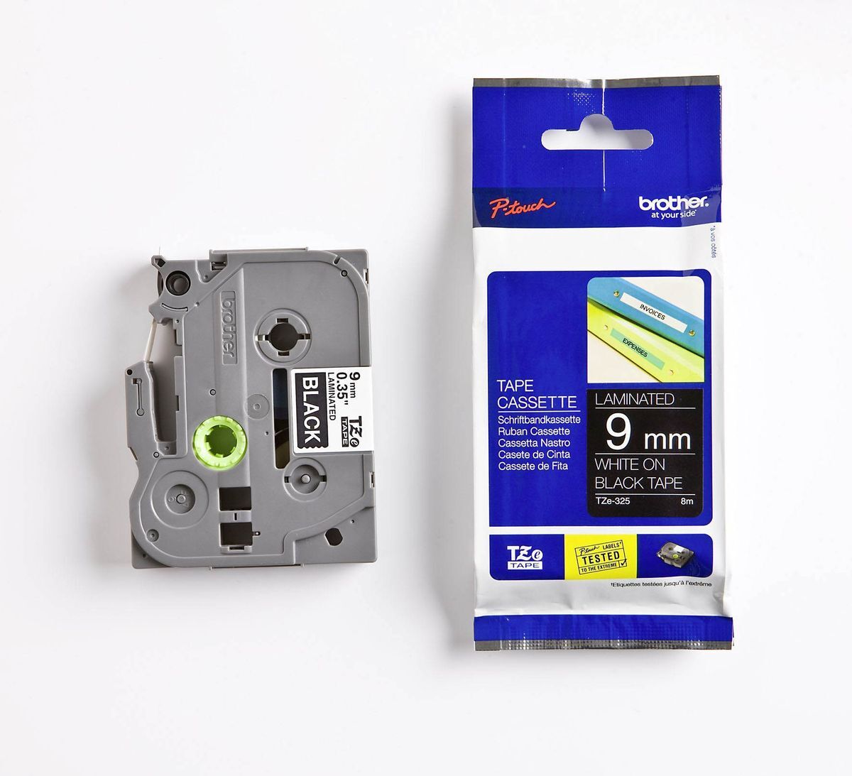 TZe-325 Schriftbandkassette - laminiert, 9 mm x 8 m, weiß auf schwarz