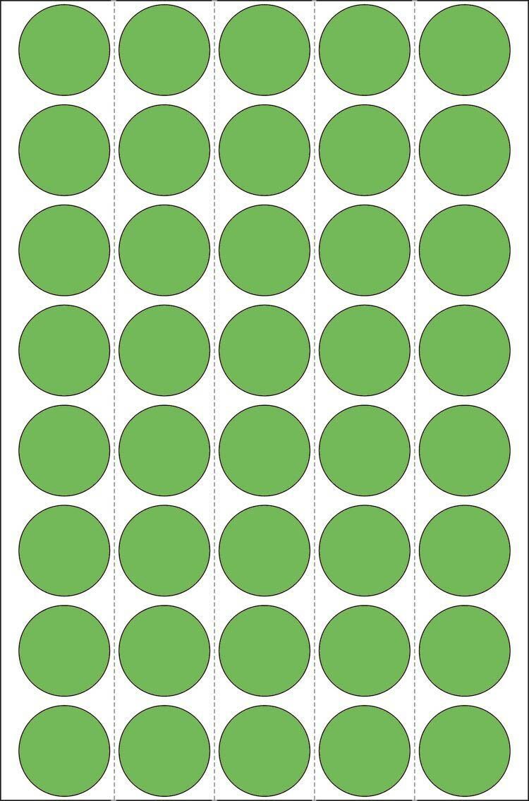 2255 Vielzwecketiketten - grün, Ø 19 mm, matt, Trägerpapier perforiert, 1280 Stück