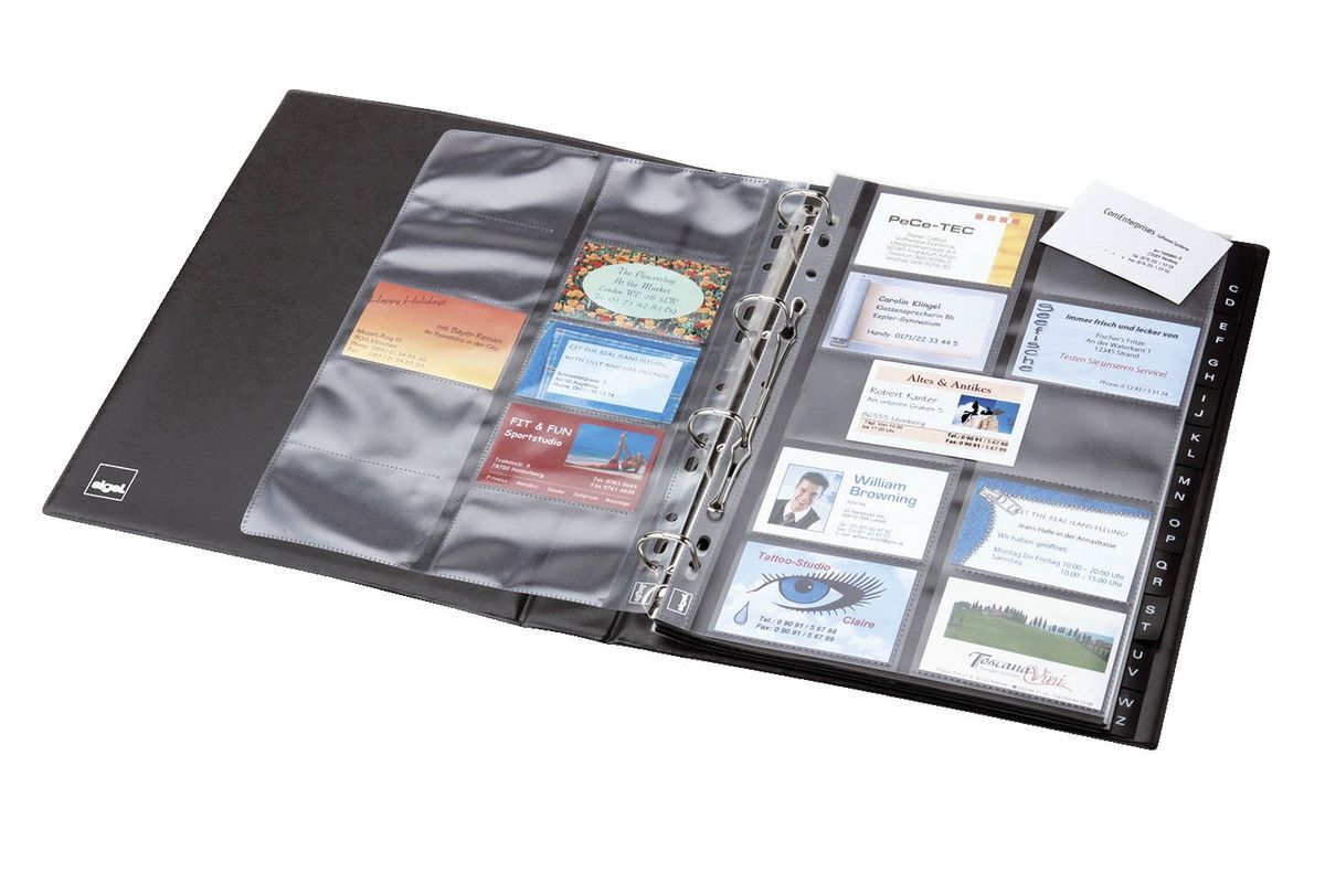 Hüllen für Visitenkarten-Ringbücher, zweireihig, A4, 10 Sichthüllen, für bis zu 200 Karten (max. 90x58 mm)
