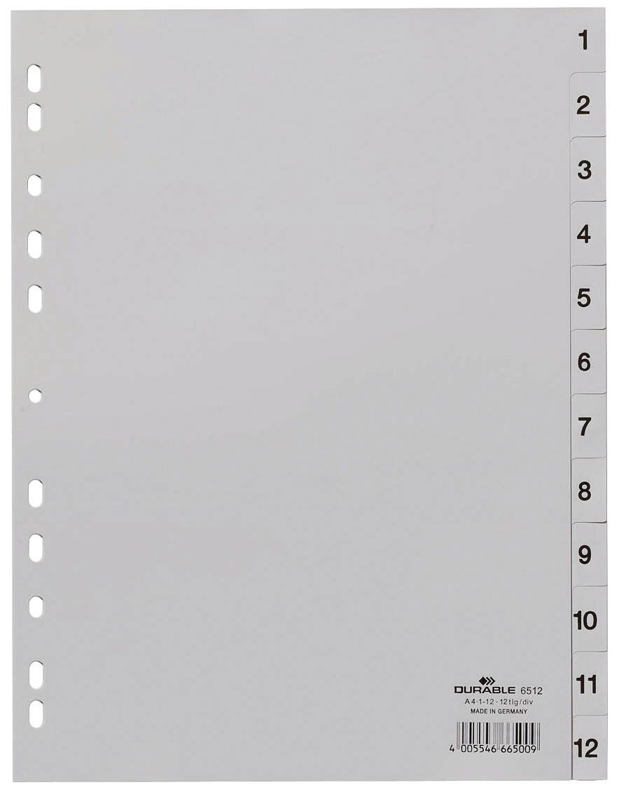Zahlenregister - PP, 1 - 12, grau, A4, 12 Blatt