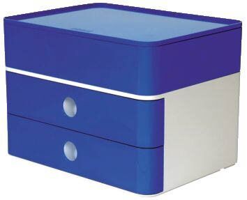 SMART-BOX PLUS ALLISON Schubladenbox mit Utensilienbox - stapelbar, 2 Laden, snow white/royal blue