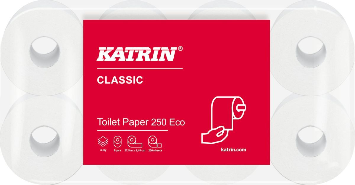 Toilettenpapier Classic Eco - 3-lagig, weiß, 8 Rollen à 250 Blatt