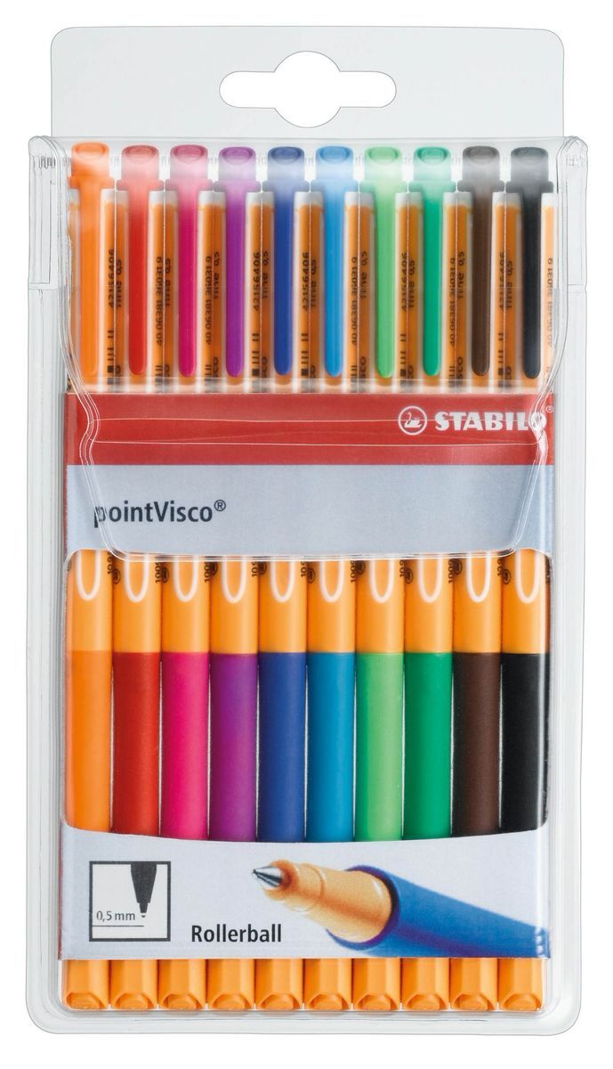 Tintenroller - STABILO pointVisco - 10er Pack - mit 10 verschiedenen Farben