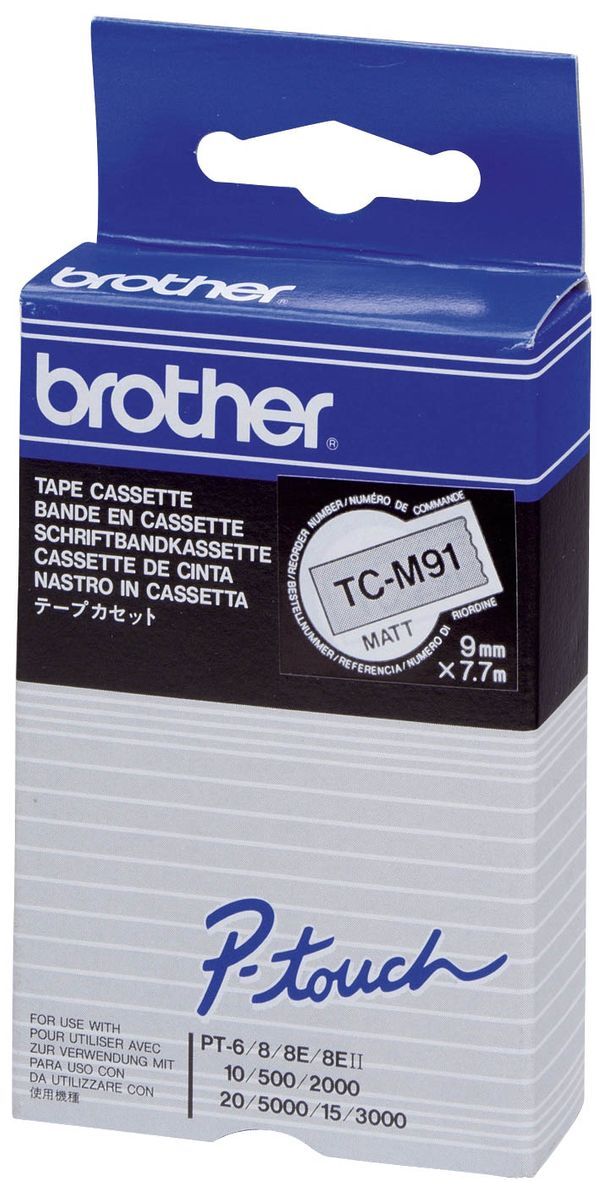 TC-M91 Schriftbandkassetten, laminiert, 9 mm x 7,7 m, schwarz auf farblos matt