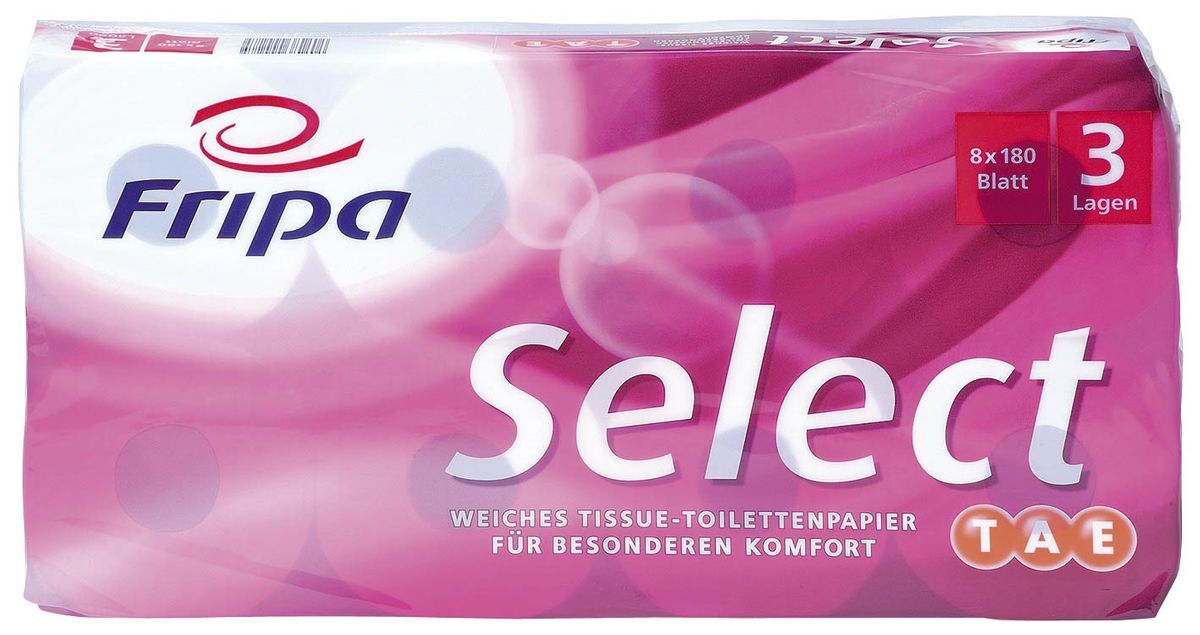 Toilettenpapier Select - 3-lagig, TAE, geprägt, hochweiß, 8 Rollen à 180 Blatt