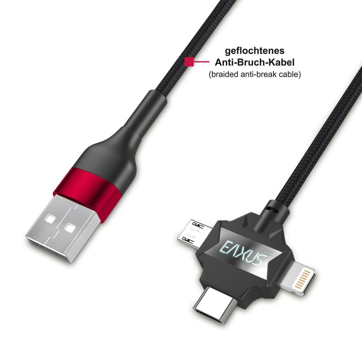 Ladekabel 3in1 Anti-Bruch USB Datenkabel (Micro-USB / USB Typ-C / iPhone)
