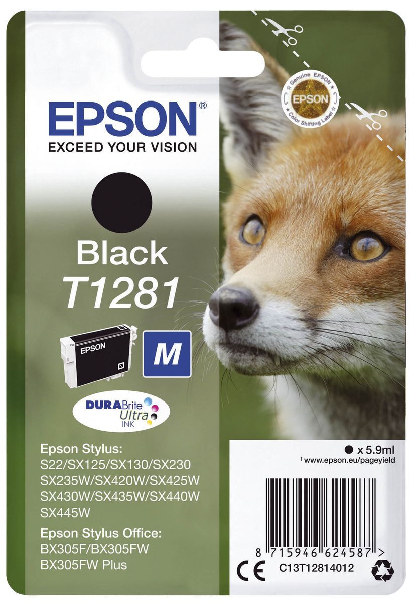 Original Epson Tintenpatrone schwarz (C13T12814012,T1281,T12814012)