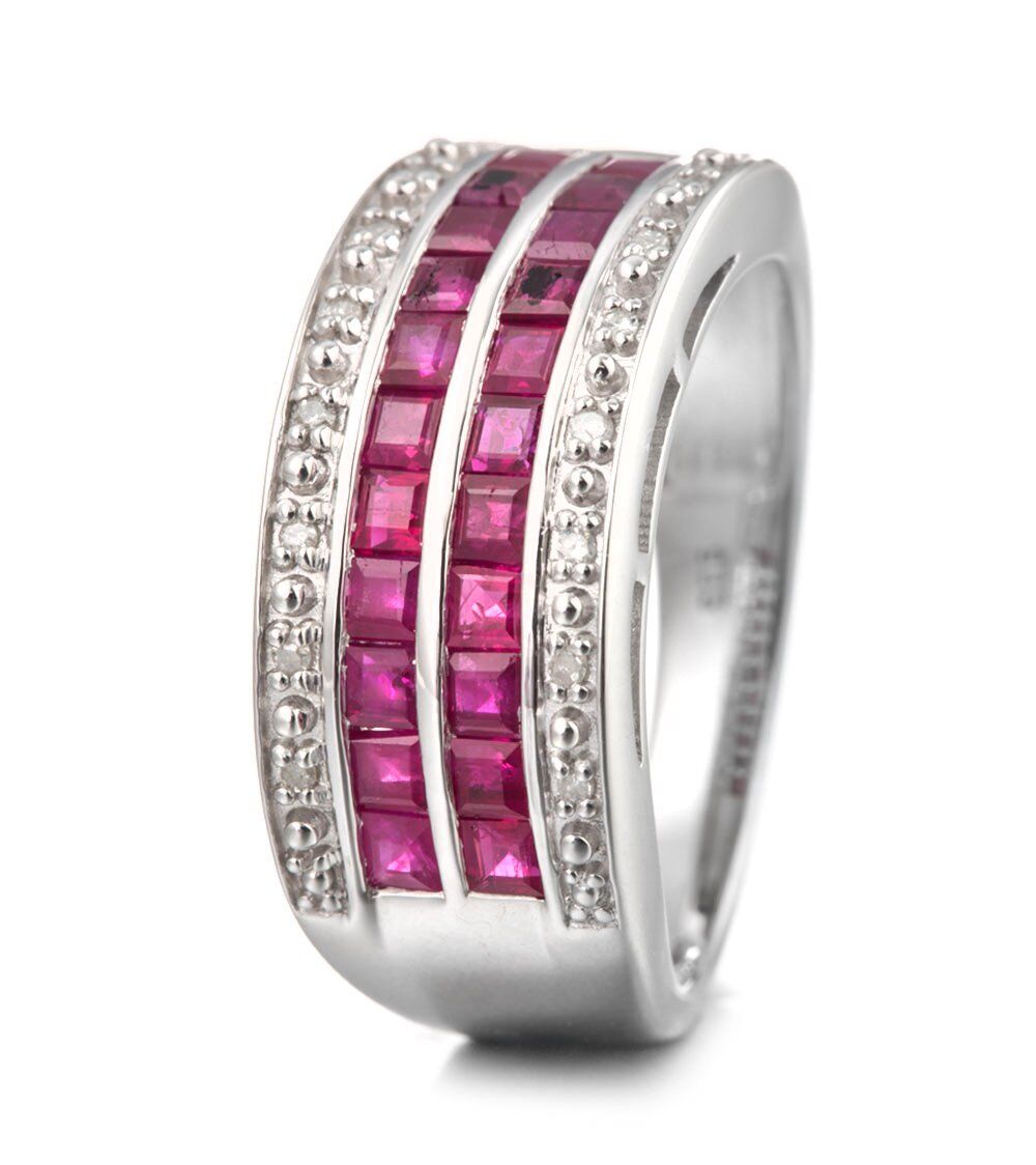 Schmuck - Ring R38099S1RU3XXXSHJ21A, 925 Sterlingsilber, Rubin/Diamant, pink/weiß, Größe 54