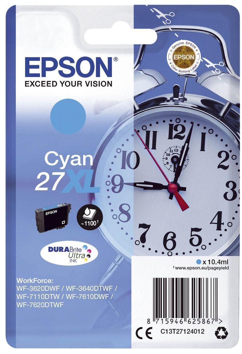 Original Epson Tintenpatrone cyan (C13T27124012,27XL,T27124012)