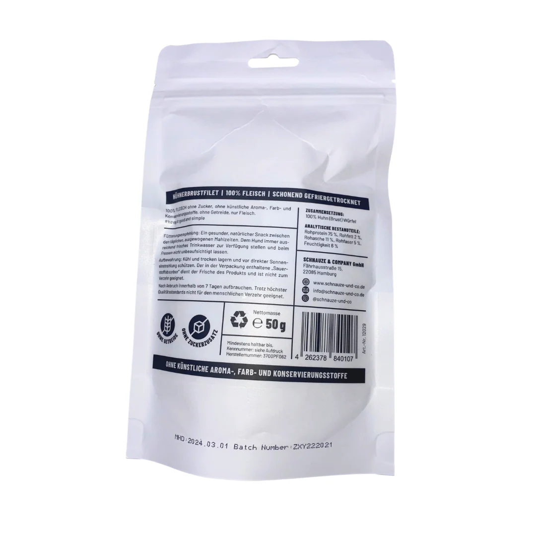 Fleisch-Hühnerbrustfilet-Cubes, gefriergetrocknet 50g