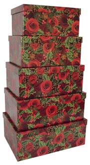 Weihnachtsgeschenkkarton Rosen - 5 tlg., rechteckig